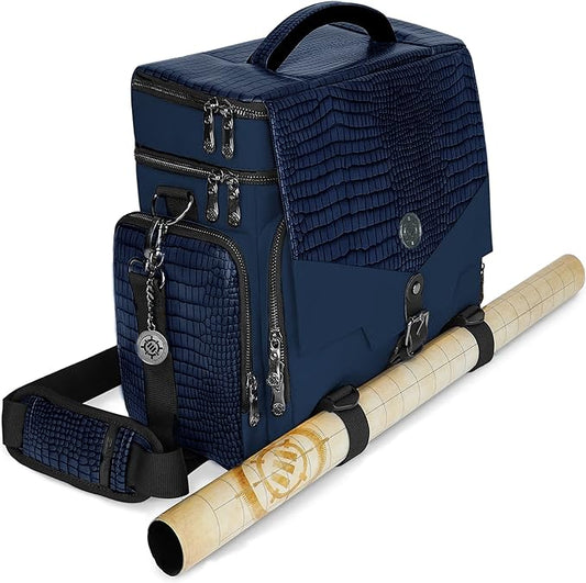 ENHANCE Travel Bag for DND Collector's Edition, Bag Compatible with Dungeons and Dragons, Battle Mat Holder, Dice Pockets and Accessories, Carry 4-8 Books (Blue Dragon)