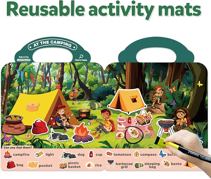 Reusable Search Game and Find Sticker Books for Kids 3-5, Educational Preschool Learning Car Road Trip Airplane Activities for Toddlers Travel Toys 2-4 Year Old, Christmas Birthday Gift for Boys Girls