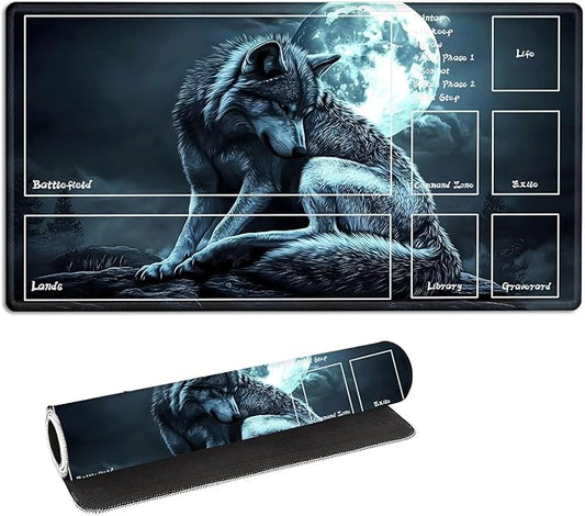 for MTG Playmat with Zones Storage Bag,for TCG Playmat and Playing Card Mat for Magic Board Games, Wolf Non Slip Stitched Edges Game Mat, Rollable Foldable Card Playmats