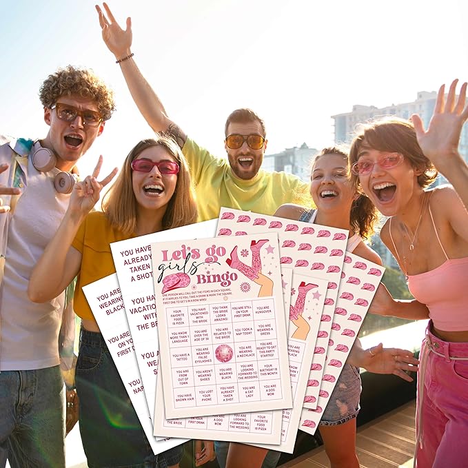 Bachelorette Party Bingo Game, Nash Bash Let's Go Bachelorette Party Games for Adults, Bridal Shower Games, Engagement Games – 24 Players Bingo, C13