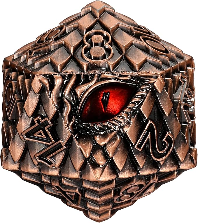 Dragon Eye Scale DND Metal Dice,33mm 20 Sided Giant D20, Large Polyhedral Dice, D&D Metal Dice Set for Dungeons and Dragons, RPG, MTG & Tabletop Games(Golden with Red Eye)
