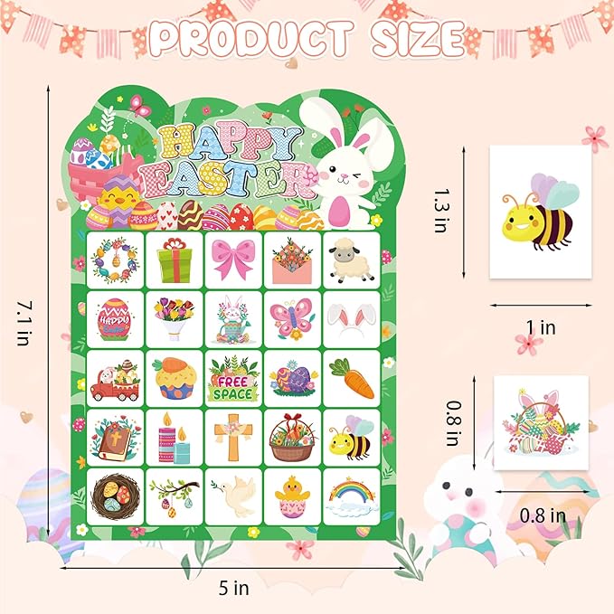 Easter Bingo Games, 24 Players Easter Bingo Cards for School Classroom Family Holiday Party Activities