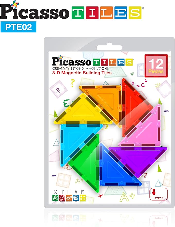 PicassoTiles Magnetic Building Block Set Right Triangle Magnet Tiles Construction Toy STEM Learning Kit Educational Playset Playboard Pretend Play Stacking Blocks Child Brain Development PTE02