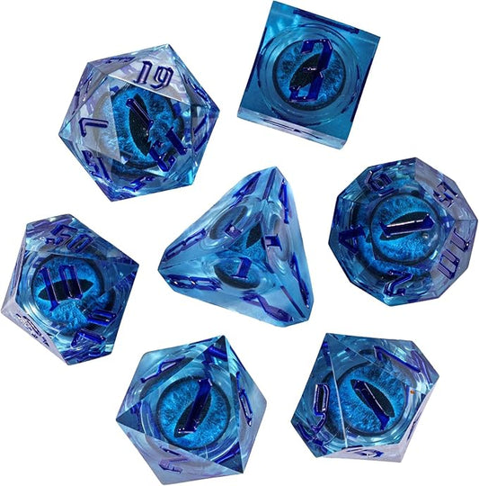 7PCS DND Dice Set,Dragon Eye Liquid Core Sharp Edge Dice Set RPG Polyhedral Die,for Dungeons and Dragons TTRPG Games Roleplaying Games Pathfinder,with Gift Box(Eyeball Blue)