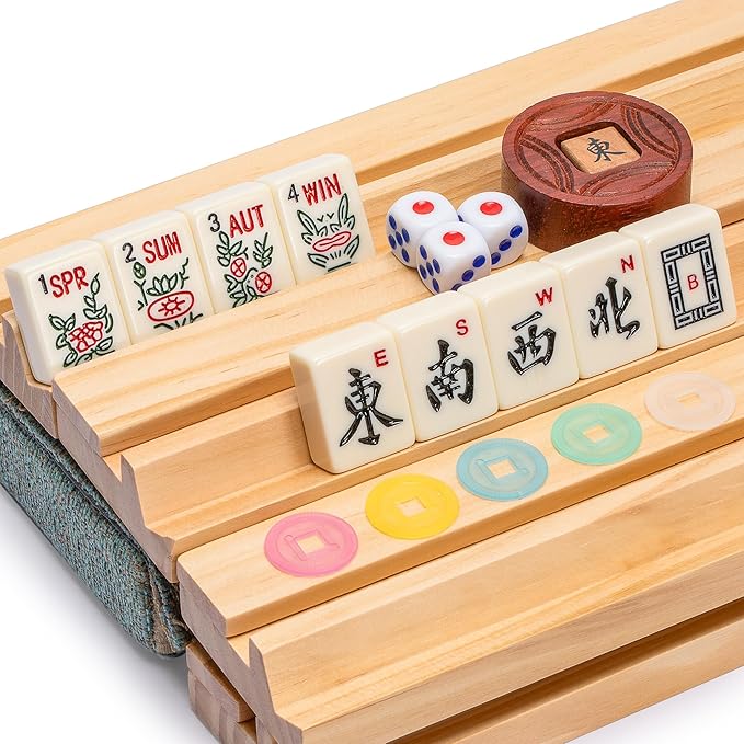 Yellow Mountain Imports American Mahjong Set, Heather with Soft Case - All-in-One Racks with Pushers, Scoring Coins, Dice, and Wind Indicator