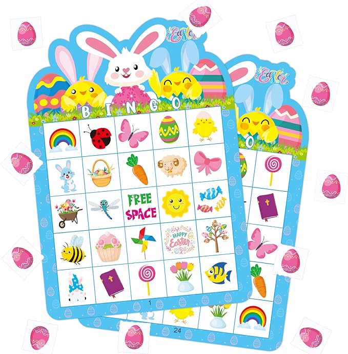 24 Players Easter Bingo Game Cards for Kids Easter Party Bingo Games Easter Classroom Games Family Activity Easter Party Favors