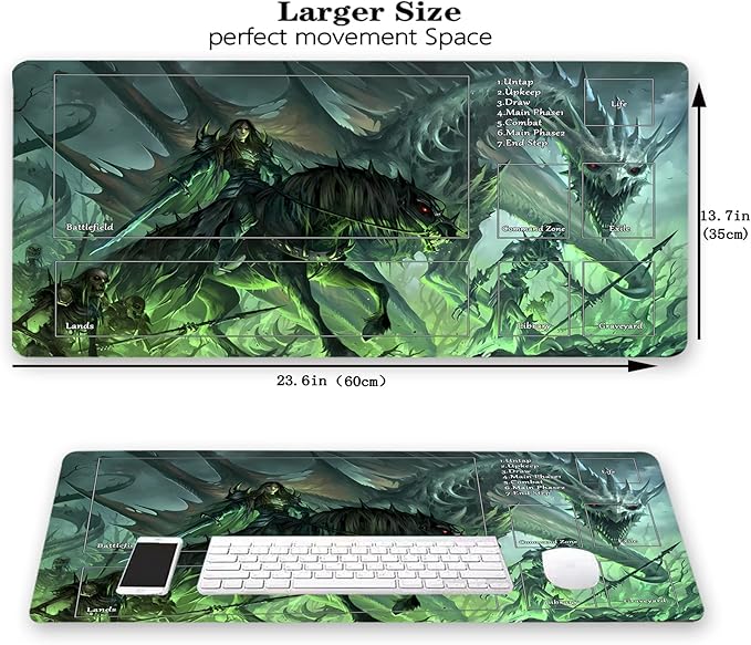 MTG Playmat, Game Play Mat for MTG TCG 24 x 14 inches Trading Card Inked Game Playmats with Storage Bag Smooth Rubber Surface Battle Game