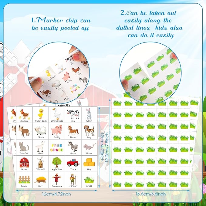Liliful 35 Pcs Farm Party Bingo Game Farm Animals Game 24 Players Barnyard Birthday Bingo Cards Farm Barn Games for Kids Adults Family School Classroom Activities Farm Themed Party Favors Decoration
