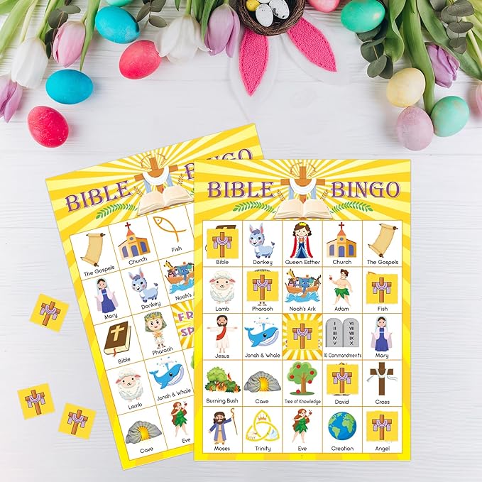 30 Players Bible Bingo Game for Vacation Bible School Christian Sunday Church Game Bible Activities Easter Gift Family Open Day Supplies