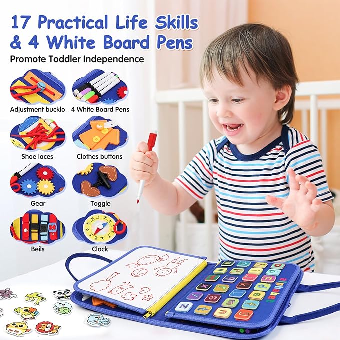 Montessori Busy Board Book - Toddler Educational Learning Sensory Activity Toys for 3+ Year Old Boy Birthday Gift - Road Airplane Travel Toys