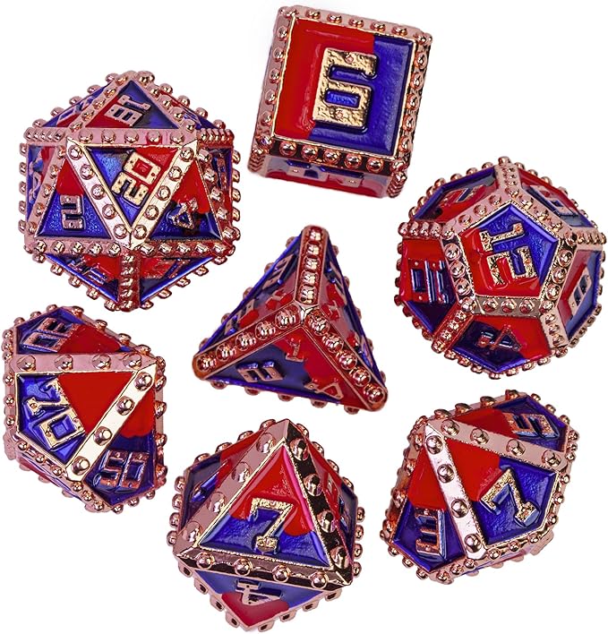 UDIXIUDIXI Metal Dice Set D&D, Metal DND Dice Set Rivet for Dungeons and Dragons Role Playing Games (Red Copper-Red Blue)