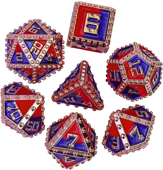 UDIXIUDIXI Metal Dice Set D&D, Metal DND Dice Set Rivet for Dungeons and Dragons Role Playing Games (Red Copper-Red Blue)