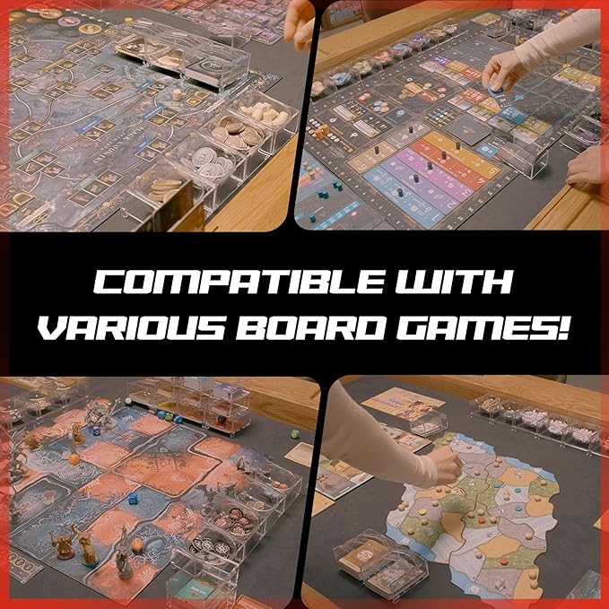 Clear Mini Card Game Holder [4 Pack] | Connectable Trading Card Sorting Trays | Durable Plastic Made | Board Game Organizers & Accessories Compatible with Multiple Board Card Games