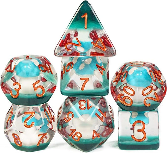 UDIXI 7PCS DND Dice Set, Polyhedral Dice Set D&D Filled with Blue Mushroom, for Dungeons and Dragons Role Playing Games Tabletop Games
