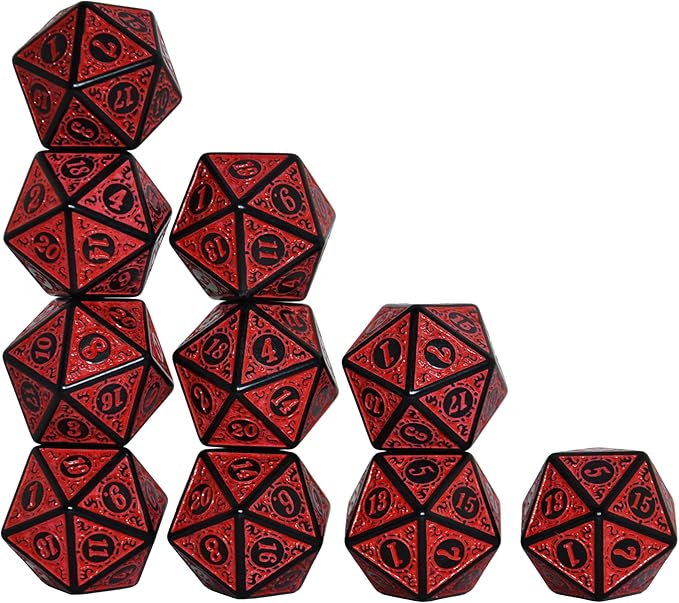 SmartDealsPro 10-Pack Retro 26mm Large 20 Sided Dice D20 Polyhedral Dice for DND RPG MTG Table Game(Retro Red)