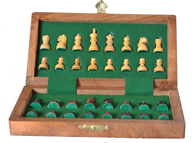 10x10” Chess Set Chess Set with Bag - Folding Standard Magnetic Travel Chess Board Game Handmade in Fine Rosewood with Storage for Chessmen