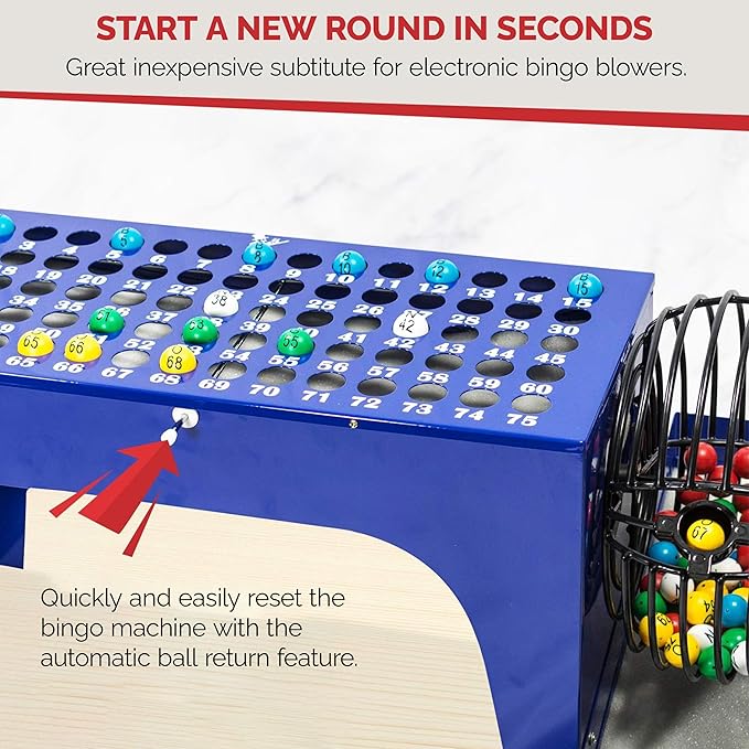 MR CHIPS Bingo Game Deluxe Set with Cage, 7/8 Inch Balls and Master Board All-in-One Table Top Professional Machine