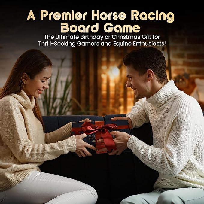 Horse Racing Game - Exciting Horse Race Board Game with Cards, Dice, Metal Horses & Poker Chips - Perfect for Parties, Game Nights & Bonding - Includes Wooden Board, Playing Guide & Storage Bag