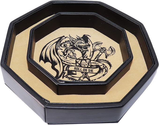 Fantasydice-Chromatic Dragon -with Roll or Die Artwork Dice Tray - 9" Octagon with Lid and Dice Staging Area- Holds 5 Sets of Dice(7 / Standard) for All Tabletop RPGs Like D&D, Call of Cthulhu