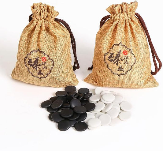 Single Convex Ceramic Go Game Stone Set 361pcs with Stone Bag and Go Board, 2 Players Board Game