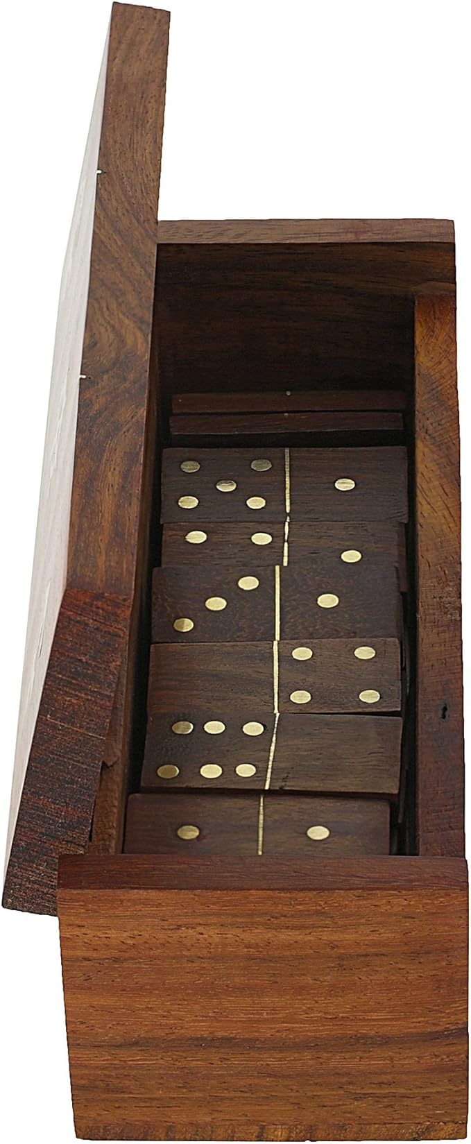 Ajuny Wooden Domino Game Set with Boat Wheel Anchor Design Classic Storage Box Numbers Table Handcrafted Dominoes Game for Kids Adults Family Outdoor Indoor Games 7.75x2 Inch