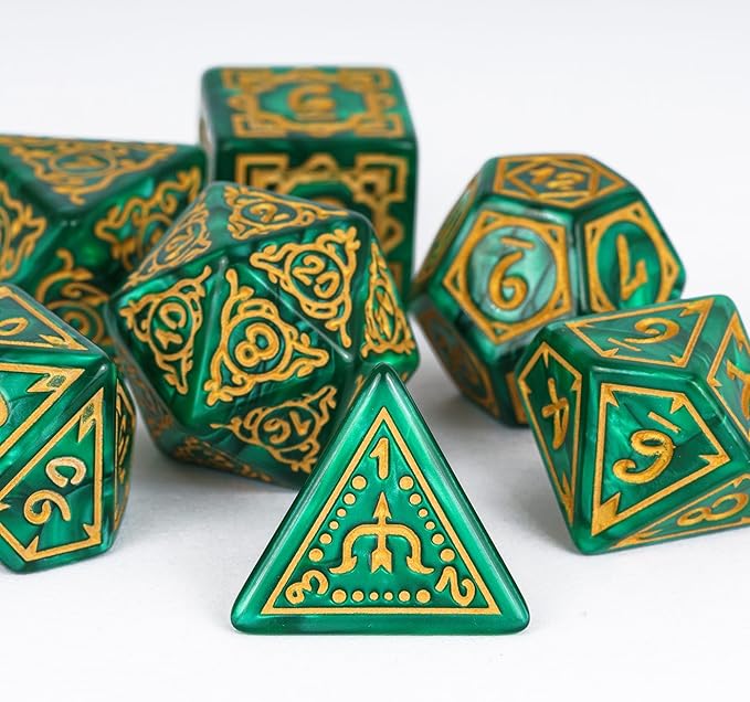 Dice DND, Polyhedral Dice Set(7 Pcs) D&D Dice with Leather Dice Bag for Dungeons and Dragons Role Playing Dice Games RPGs(Druid - Green)