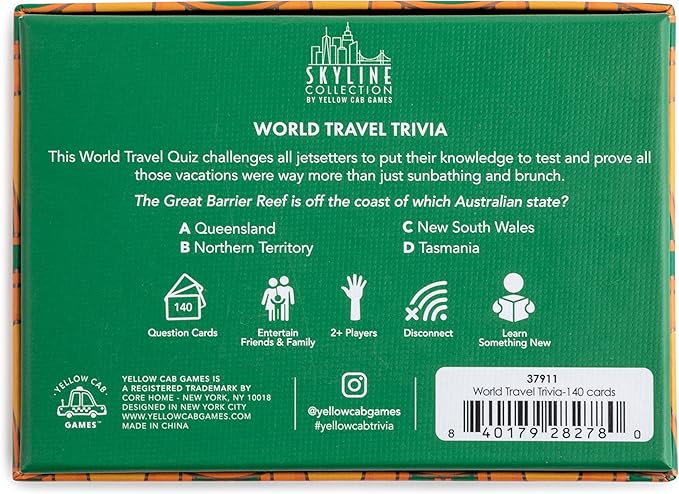 Skyline Collection Trivia Set - World Travel Trivia, 140 Question Cards - Game Night Entertainment for Families & Friends