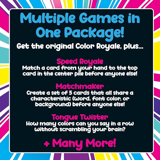 Color Royale - The Fast-Paced Game That Will Break Your Brain! - Fun Fast-Paced Family Party Card Game with Included Stress Ball Dice - Multiple Games Included in One - 4+ Ages