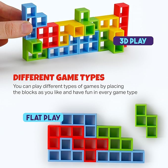 Tetra Stack Tower Attack Game - 48PCS Building Blocks Balance Game, Board Games for Family Night, Team Tower Game 2+ Players Balance Stacking Toy, Fun Tower Game - Kids & Adults