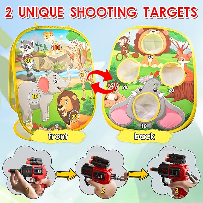 4 in 1 Portable Party Toys, Kids Bean Bag Throwing Games, Boys Shooting Toy Guns, Indoor and Outdoor Toys for 3 4 5 6 7 8 9 Year Old Boys and Girls, Birthday