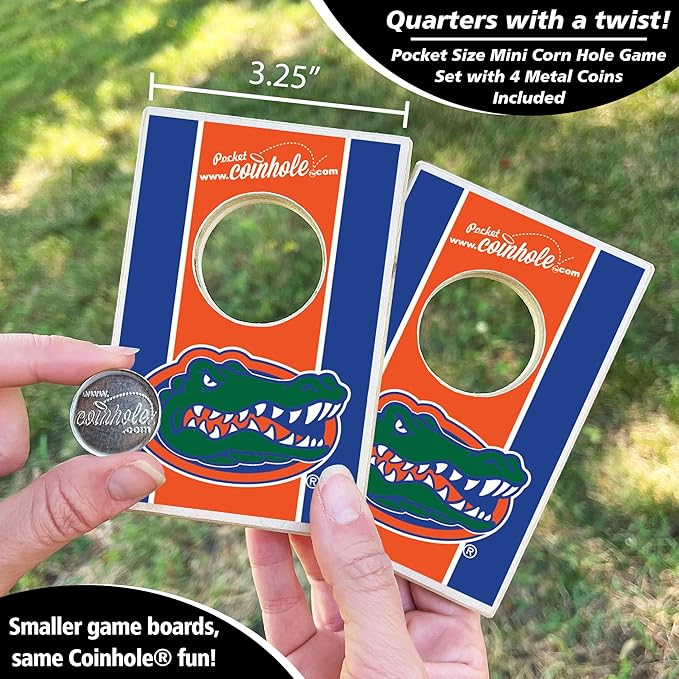 Tabletop Cornhole Game Set | Officially Licensed College Mini Football Cornhole Board Game | Includes Coins