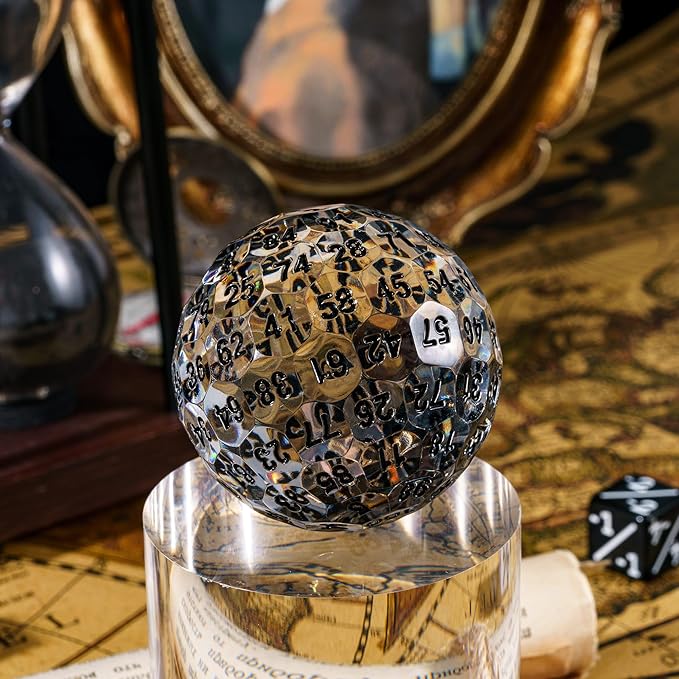 Upgraded D100 Dice, Single 100 Sided Polyhedral Dice D100 Die 50mm, D&D Dice D100 Game Dice, 100 Sided Cube with Metal Storage Tin(T/Black)