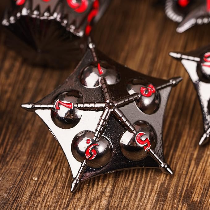 UDIXI Metal DND Dice Set, 7PCS Polyhedral D&D Dice Set Dragon d and d Dice for Dungeons and Dragons Role Playing Games and Other Tabletop Game (Black Red)