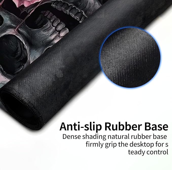 for MTG Playmat for Trading Card Games, Non-Slip Rubber Smooth Surface with Stitched Edges, Durable Desk Pad for Card Games, Custom Anime Playmat, Pink Rose Skull