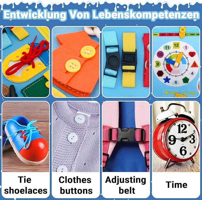 Montessori Busy Board, Baby Busy Book Educational Learning Toys for Toddlers Quiet Book Activity Books Buckle Toy Fine Motor Skills Toys for 1 2 3 4 5 Year Old Kids (Blue)