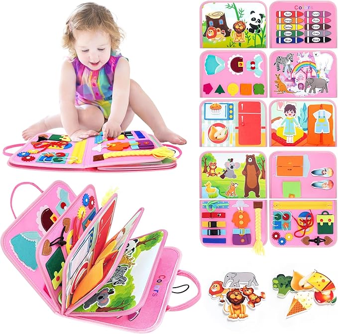 10 in 1 Busy Book, Oversize Montessori Toys for 1-3 Year Old, Busy Board for Girls Birthday, Sensory Toys for Kids with Autism, Mother Day from Toddler