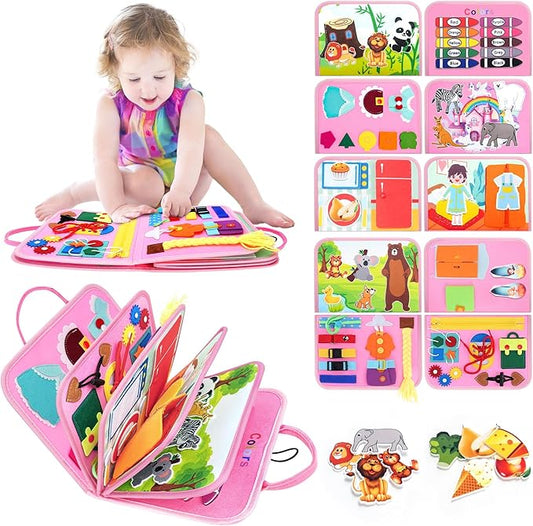 10 in 1 Busy Book, Oversize Montessori Toys for 1-3 Year Old, Busy Board for Girls Birthday, Sensory Toys for Kids with Autism, Mother Day from Toddler