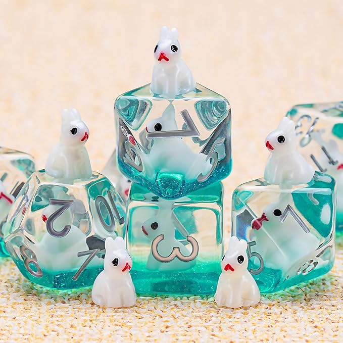 Resin Rabbit DND Dice Set, Polyhedral D&D Dice Animal Inclusion Dice for Dungeons and Dragons MTG RPG Board Games