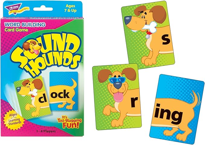 Trend Enterprises: Sound Hounds Word Building Card Game, Match Word Beginnings with Endings to Spell Words and Score Points, Make Over 400 Words, 1 to 4 Players, for Ages 7 and Up