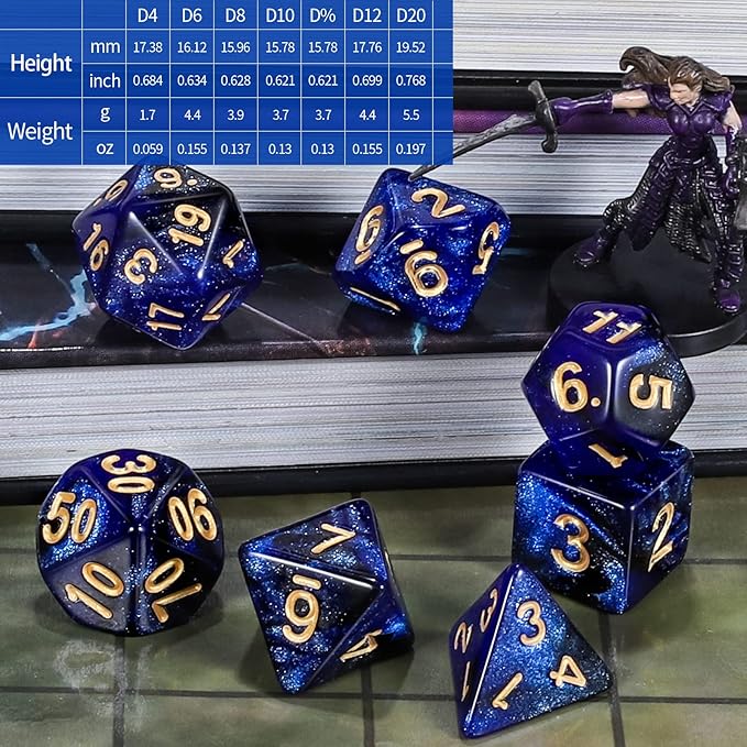 CiaraQ DND Polyhedral Dice Set for Dungeons and Dragons RPG MTG Role Playing Table Games-with 1 Dice Pouch (Dark Blue & Black + Glitter)