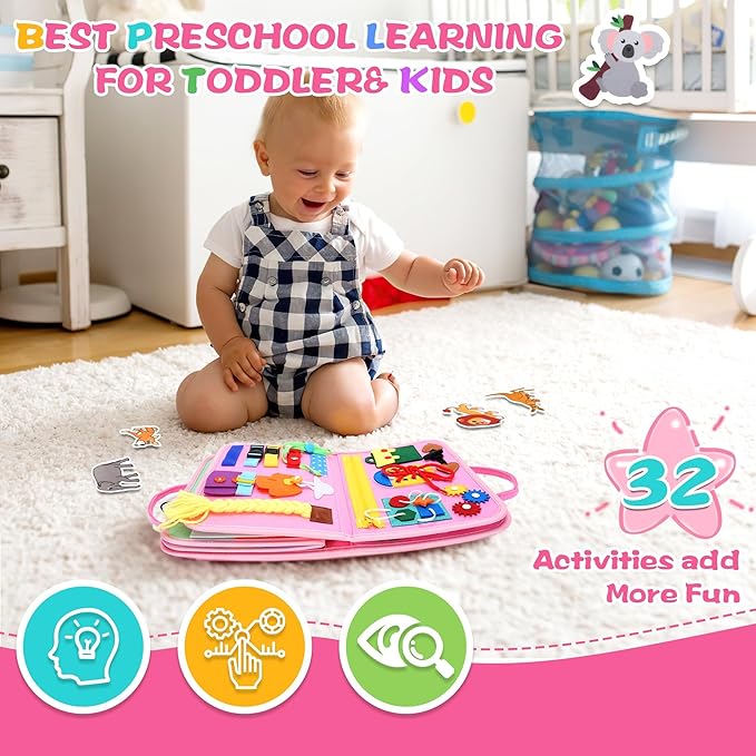 10 in 1 Busy Book, Oversize Montessori Toys for 1-3 Year Old, Busy Board for Girls Birthday, Sensory Toys for Kids with Autism, Mother Day from Toddler