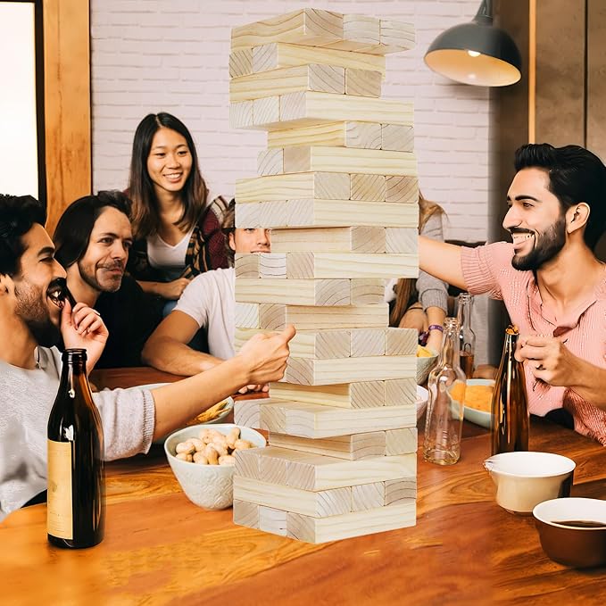 GOROCK Large Size Tumble Tower 60 PCS Wooden Block Stacking Games Stacks Over 5FT Classic Indoor Outdoor Lawn Family Party Games for All Ages (7.15"X2.38"X1.43")