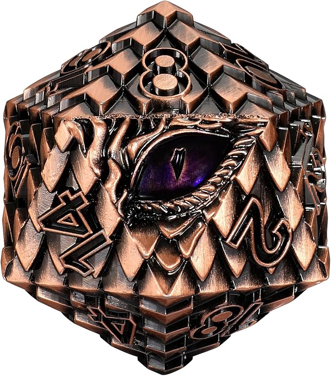 Dragon Eye Scale DND Metal Dice,33mm 20 Sided Giant D20, Large Polyhedral Dice, D&D Metal Dice Set for Dungeons and Dragons, RPG, MTG & Tabletop Games(Golden with Purple Eye)