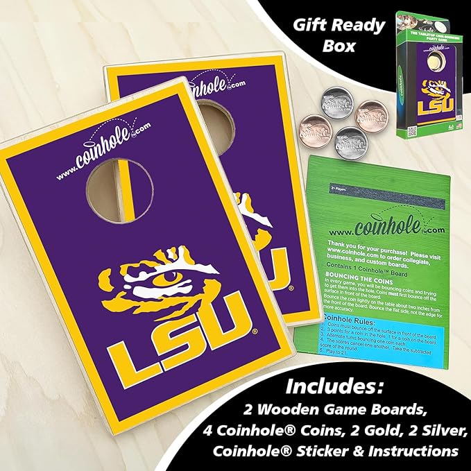 Tabletop Cornhole Game Set | Officially Licensed College Mini Football Cornhole Board Game | Includes Coins