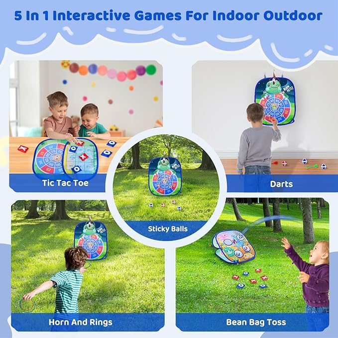 Animal 5 in 1 Bean Bag Toss Game for Kids - Cornhole Game Set Dinosaur/Unicorn Backyard Beach Yard Outdoor Toys Boys Girls Birthday Party Supplies for Toddlers Ages 3 4 5 6 Year Old