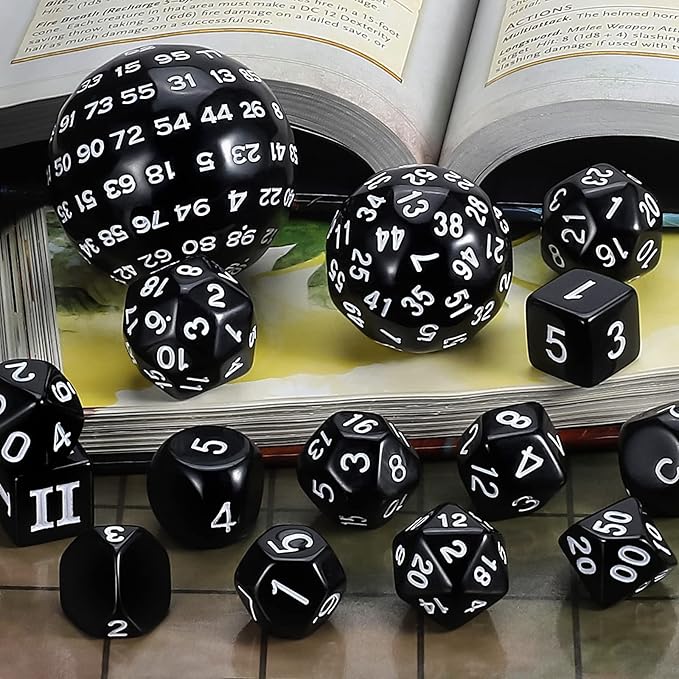 CiaraQ DND Polyhedral Dice Set (15pcs) D4-D100 Game Dice with Dice Bag for Dungeons and Dragons Role Playing Table Games (Black & White)