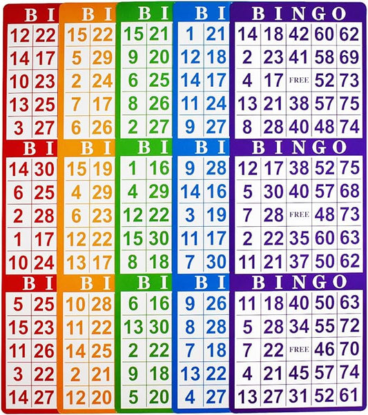 Yuanhe Bingo Paper Game Cards - 3 Cards - 100 Sheets in Mixed Colors