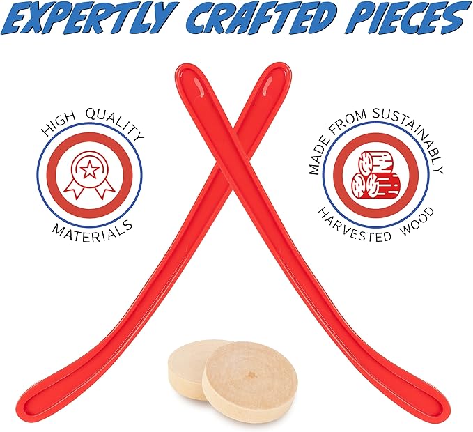 Replacement Sticks & Pucks for Classic Wooden Tabletop Hockey Games – Set of 2 Sticks & 2 Pucks, Extra Accessories for Board Games for Kids & Adults