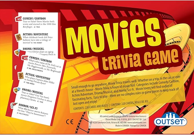 Outset Media Movies Trivia Game - Party Game - Family Game - Travel Game - Fun and Easy to Play - 880 Trivia Questions - for 2 or More Players - Ages 12+