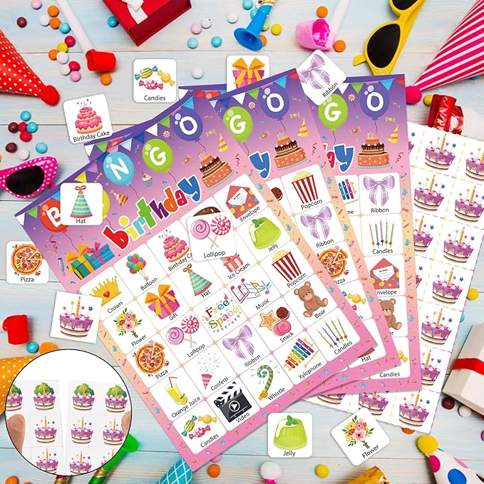 Birthday Bingo Game, 24 Players Birthday Party Bingo Games Birthday Bingo Cards Happy Birthday Bingo Game Cards for Adults Home School Classroom Activities Family Birthday Party Supplies